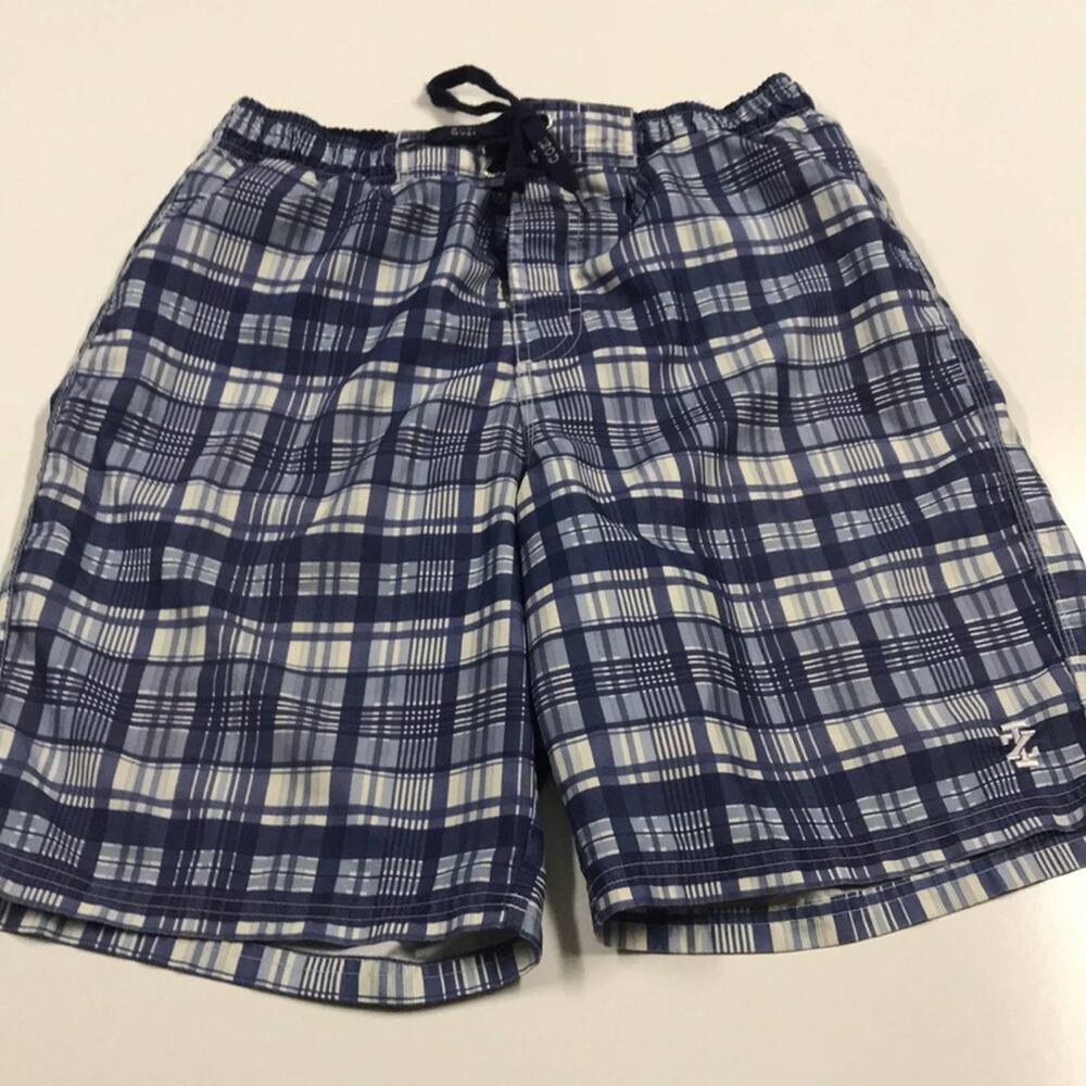 IZOD Blue Plaid Mens Medium Swimsuit